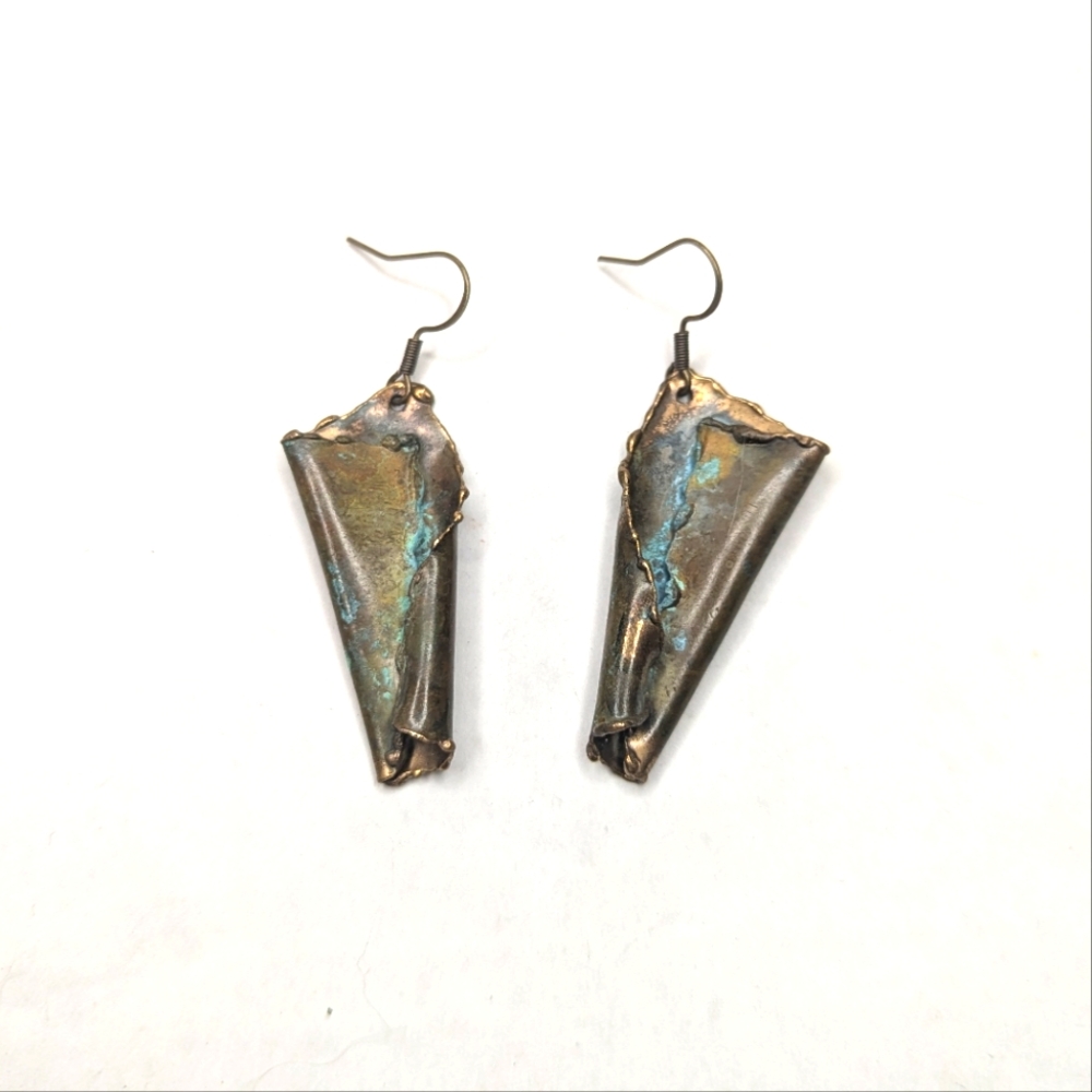 80s Patina Brass Earrings - Picture 9 of 13